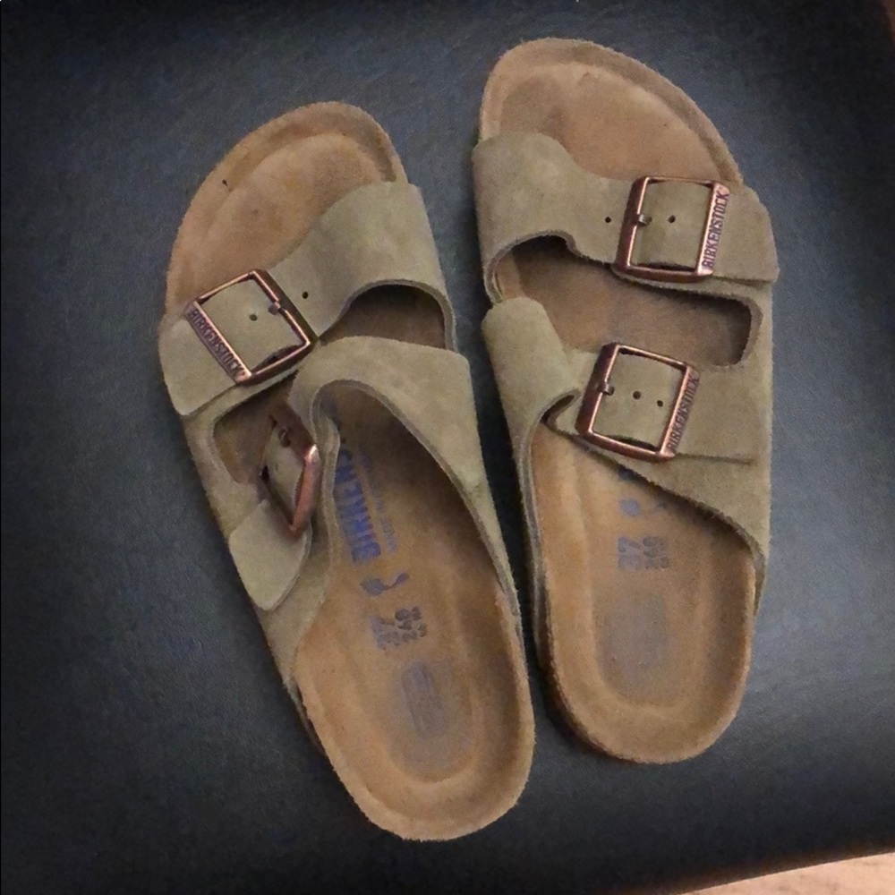 Taupe suede Birkenstock sandals